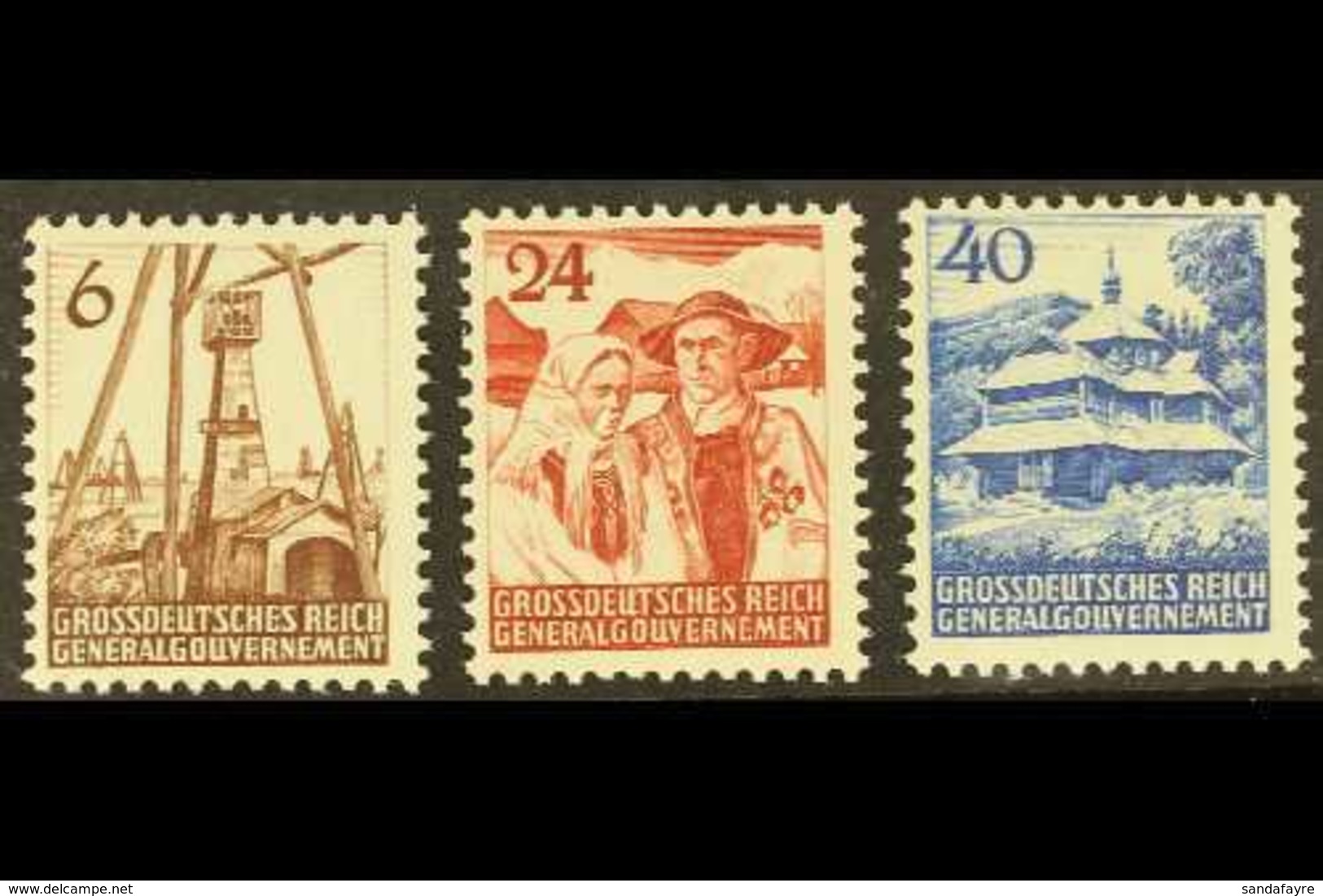 POLAND - GENERAL GOVERNMENT 1944 Unissued Land And People Set Complete, Michel I/III, Never Hinged Mint (3 Stamps) For M - Sonstige & Ohne Zuordnung