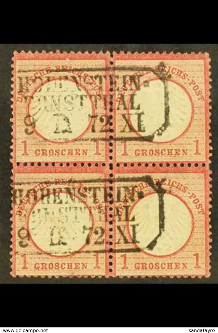 1872 1g Rose-carmine Small Shield (Michel 4, SG 5), Fine Used BLOCK Of 4 Cancelled By Two Boxed "Hohenstein - Ernstthal" - Altri & Non Classificati