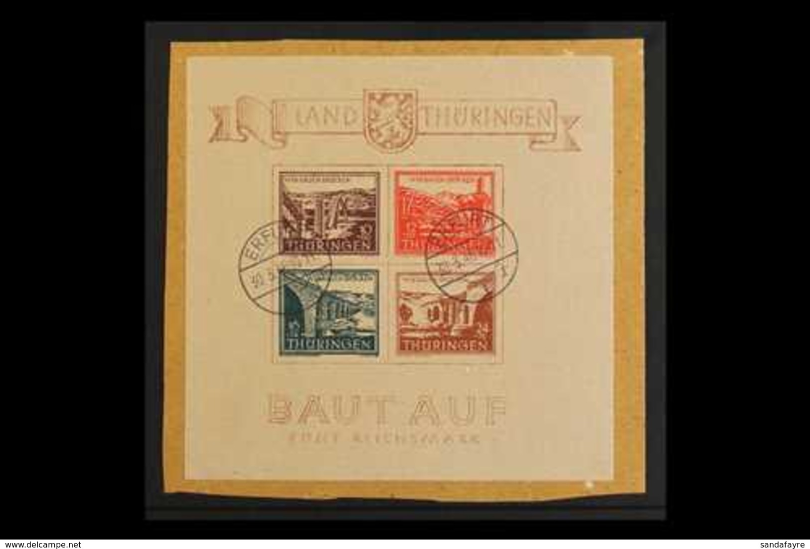 RUSSIAN ZONE THURINGIA 1946 Reconstruction Of Bridges Miniature Sheet (Michel Block 4, SG MSRF17), On Piece, Fine Used W - Sonstige & Ohne Zuordnung