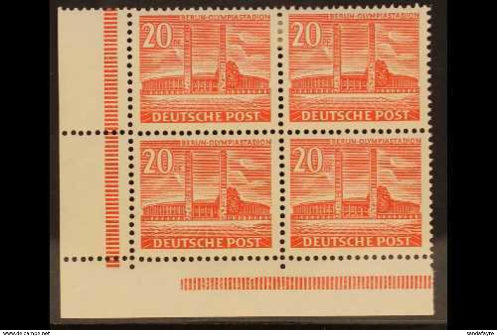 1953 20pf Bright Scarlet, Mi 113, SG B42b, Mint CORNER BLOCK Of 4, Both Lower Stamps Being Never Hinge Mint (4 Stamps) F - Sonstige & Ohne Zuordnung