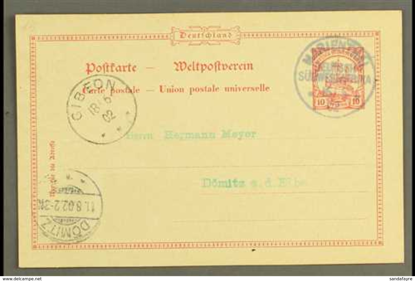 SOUTH WEST AFRICA 1902 (16 Jun) 10pf Yacht Postal Stationery Card To Germany Cancelled By Fine "MARIENTAL" Cds Postmark, - Sonstige & Ohne Zuordnung