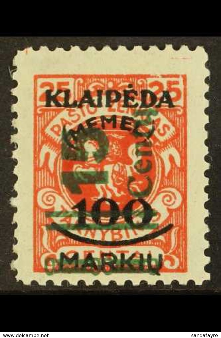 1923 15c On 100m On 25c Scarlet SURCHARGE TYPE II With Thick Broad Figures (Michel 231 II, SG 84b), Fine Mint, Very Fres - Altri & Non Classificati