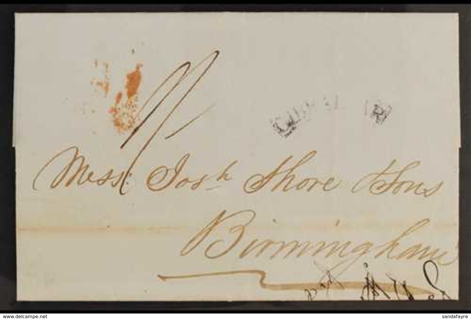 1840 (29 Jan) Entire Letter From Malaga Addressed To Birmingham, Bearing Black "GIBRALTAR" Framed Arc Postmark And Two T - Gibilterra