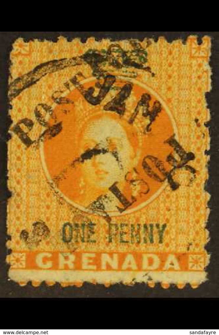 1883 Half Of 1d Orange Overprinted Diagonally, Unsevered Pair, SG 29a, Fine Used, With Royal Certificate. For More Image - Grenada (...-1974)