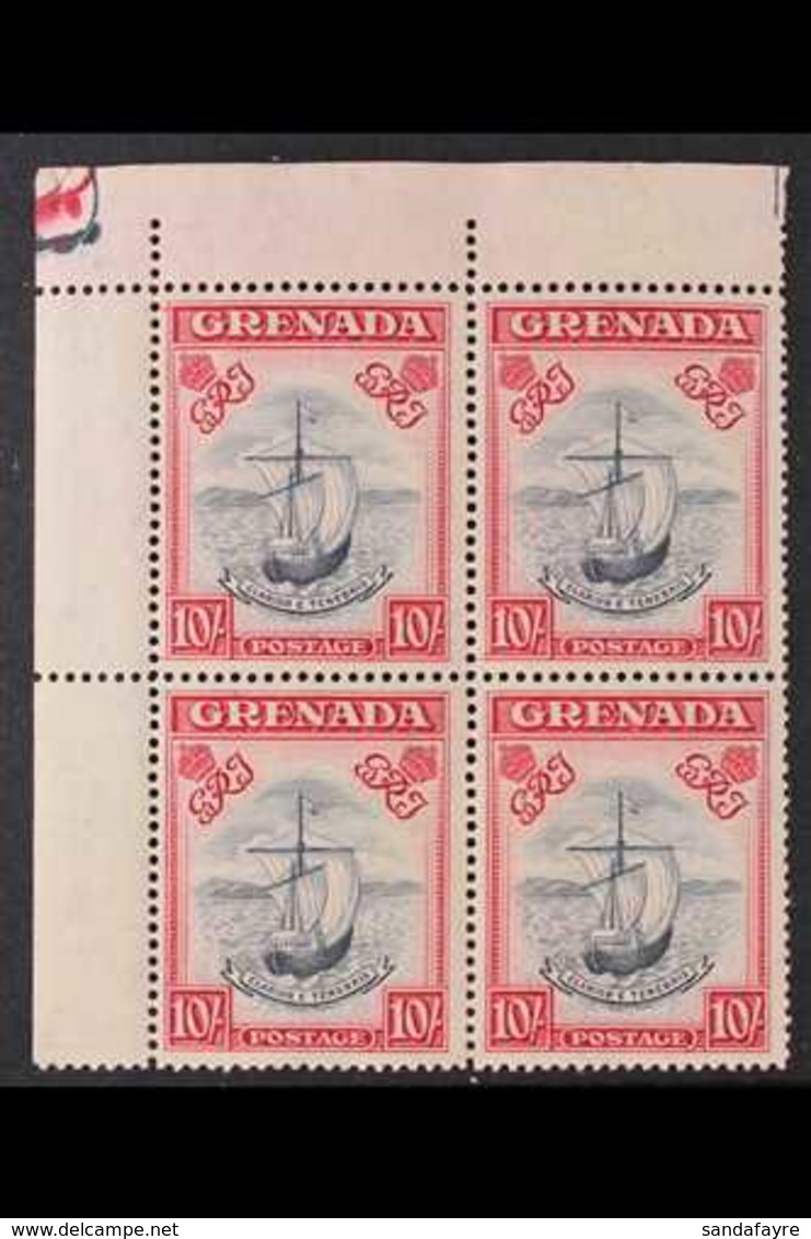 1938-50 10s Blue-black & Carmine Narrow Frame Perf 14 (SG 163e, CW25a), Never Hinged Mint Upper Left Corner BLOCK Of 4,  - Granada (...-1974)