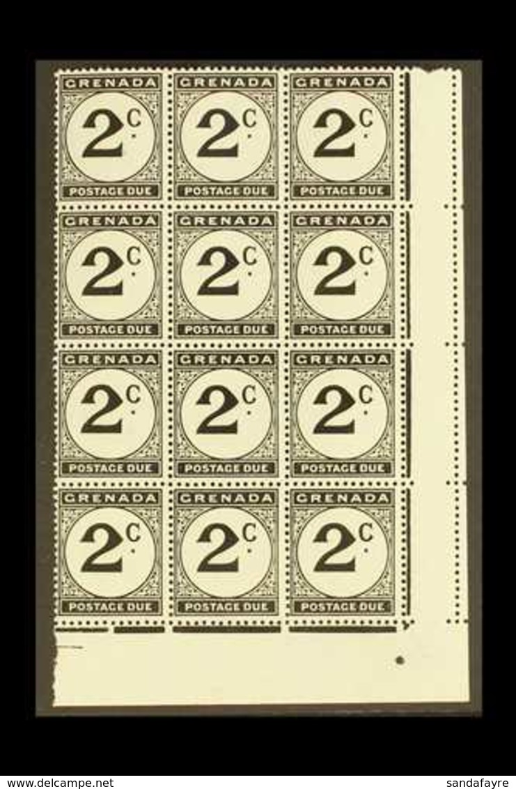 POSTAGE DUES 1952 2c Black WATERMARK ERROR ST. EDWARD CROWN, SG D15b, Within Superb Never Hinged Mint Lower Right Corner - Grenada (...-1974)
