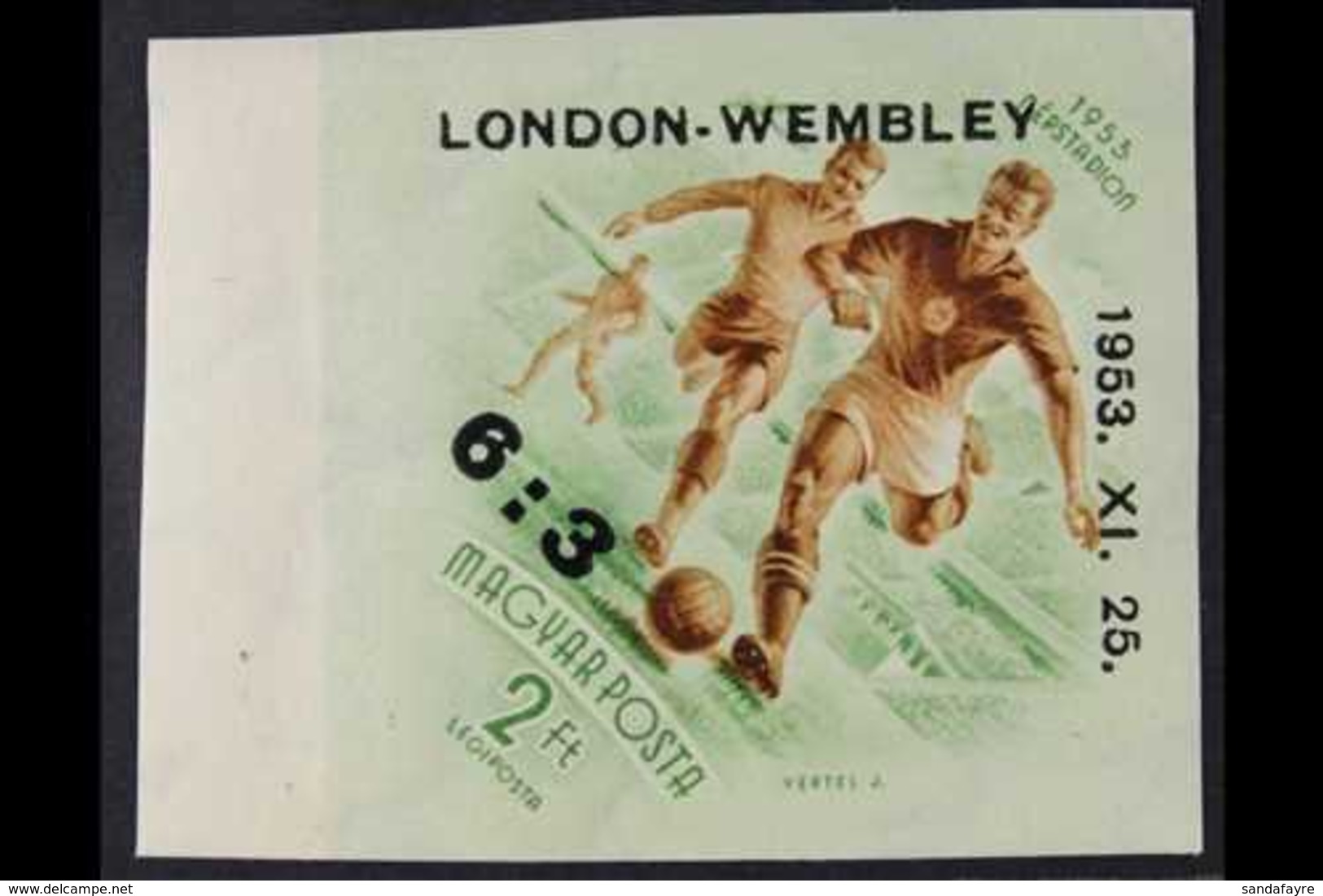 1953 2f Brown & Green Air Football Victory Overprint IMPERF (Michel 1340 B, SG 1333 Var), Fine Mint Marginal Example, Fr - Other & Unclassified