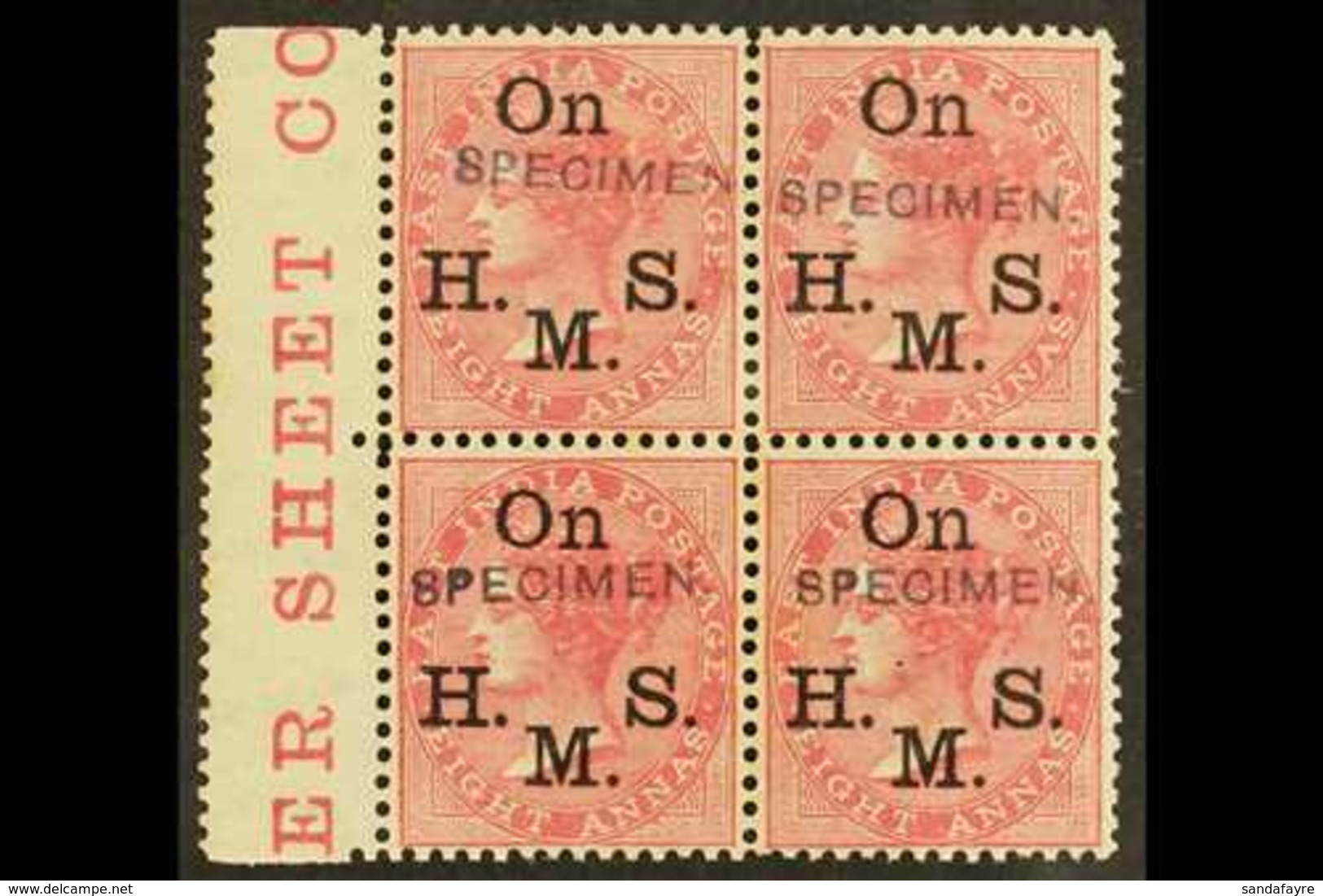 OFFICIAL 1874-82 8a Rose With "On H. M. S." Overprint And With Additional "SPECIMEN" Handstamp, SG O35s, A Fine Mint BLO - Other & Unclassified