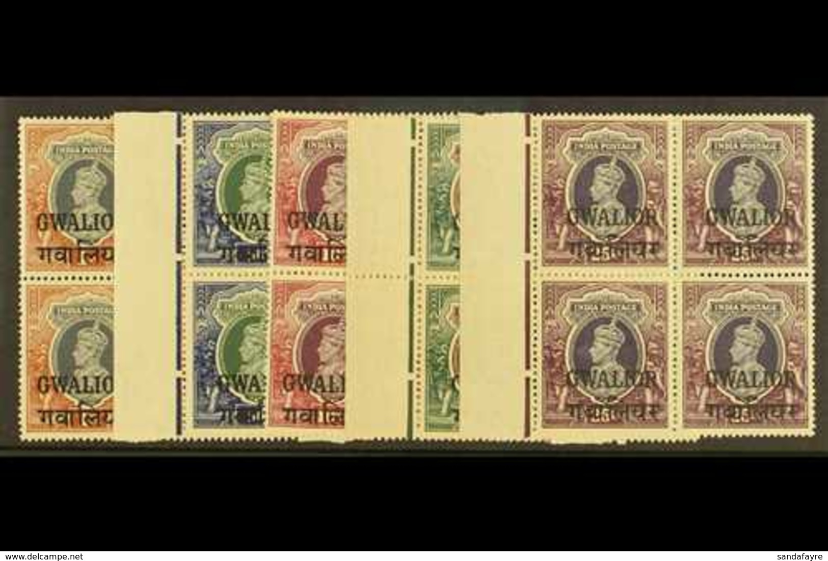 GWALIOR 1938-48 NEVER HINGED MINT KGVI High Value Marginal BLOCKS OF 4 Range To 25r Including 1r (SG 112) & 5r To 25r (S - Sonstige & Ohne Zuordnung