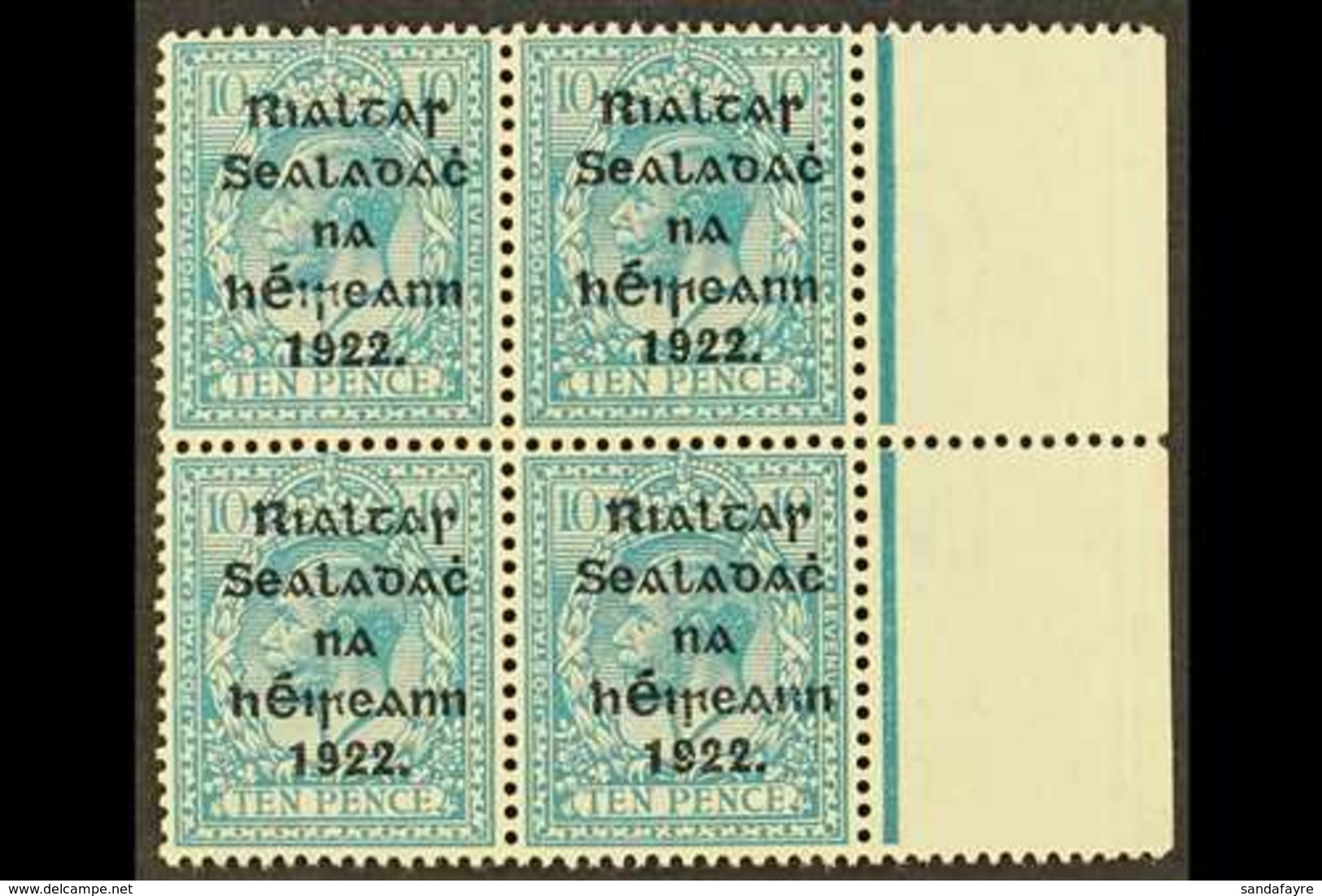 1922 THOM 10d Turquoise Blue, SG 42, Nhm Marginal Block Of Four.  For More Images, Please Visit Http://www.sandafayre.co - Sonstige & Ohne Zuordnung