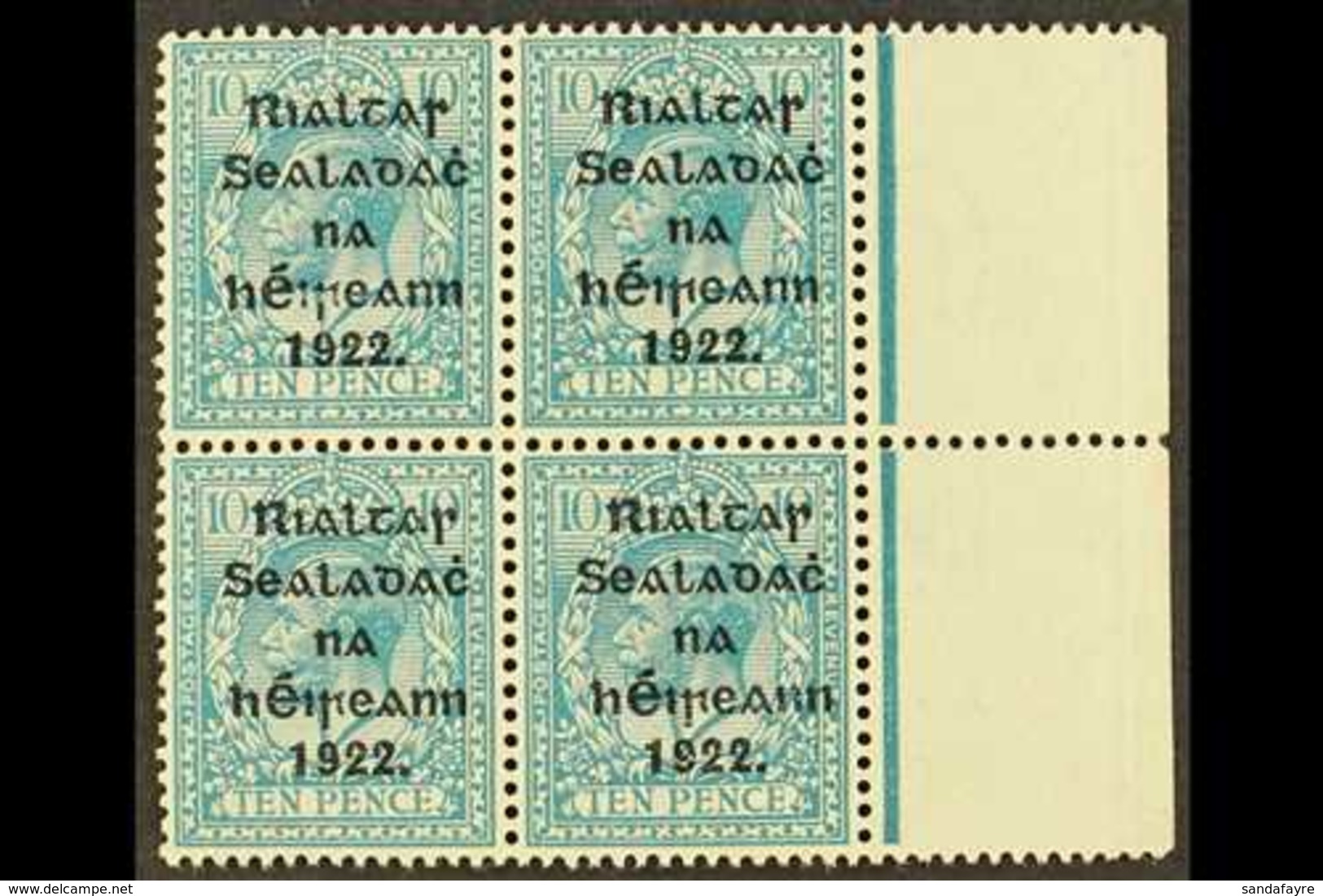 1922 THOM 10d Turquoise Blue, SG 42, Nhm Marginal Block Of Four.  For More Images, Please Visit Http://www.sandafayre.co - Other & Unclassified