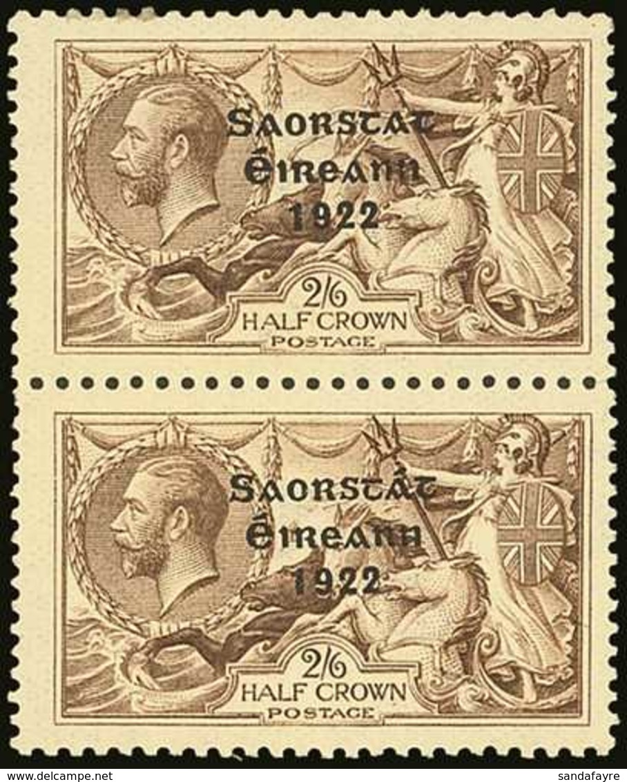 1922-23 2s6d Pale Brown Seahorse, Vertical Pair, One With NO ACCENT Variety, SG 64b + 64, Very Fine Mint, Normal Stamp N - Altri & Non Classificati