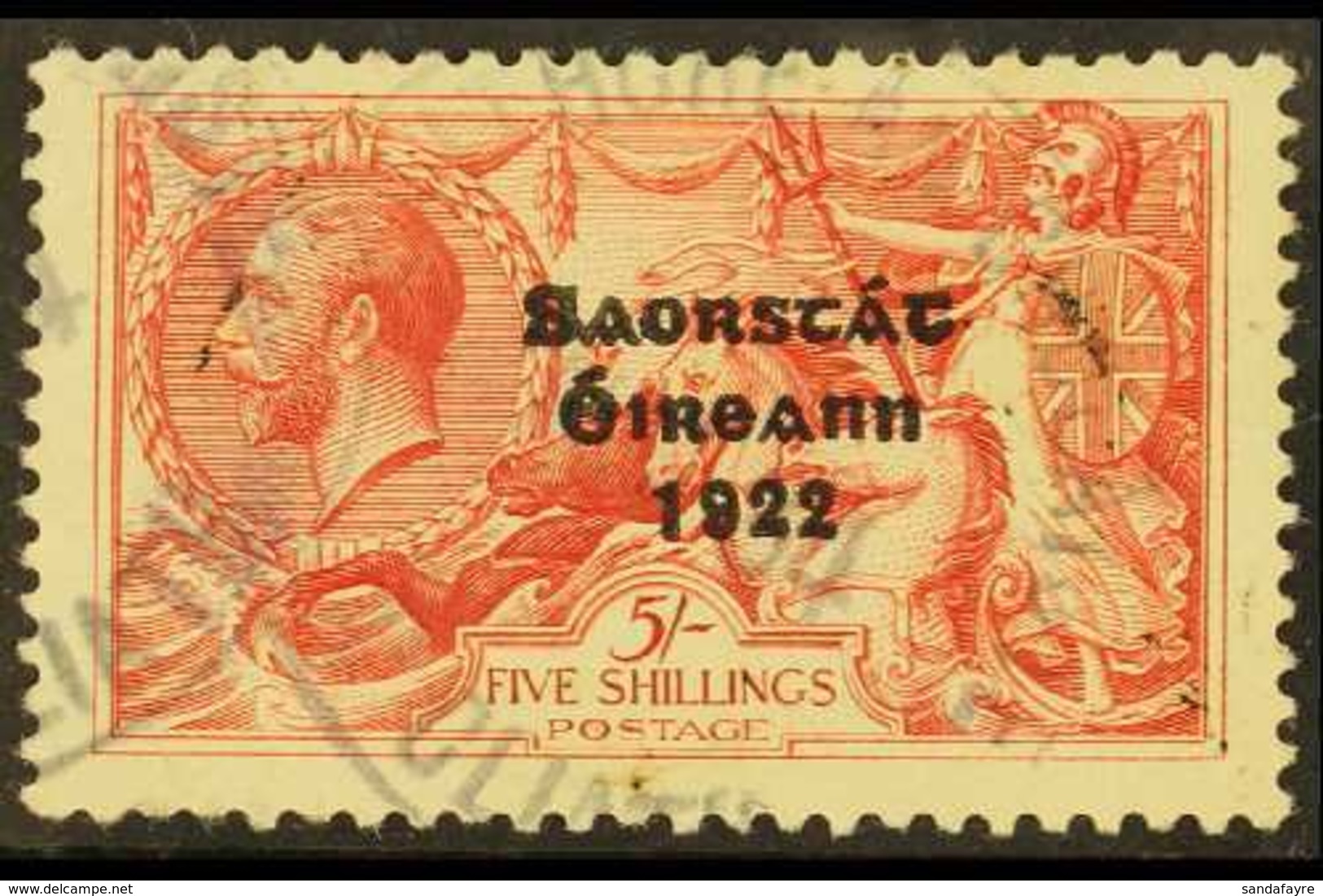 1922-23 5s Rose-carmine Seahorse, SG 65, Showing Broken Visor Line (Hib. T60h), Fine Cds Used.  For More Images, Please  - Other & Unclassified
