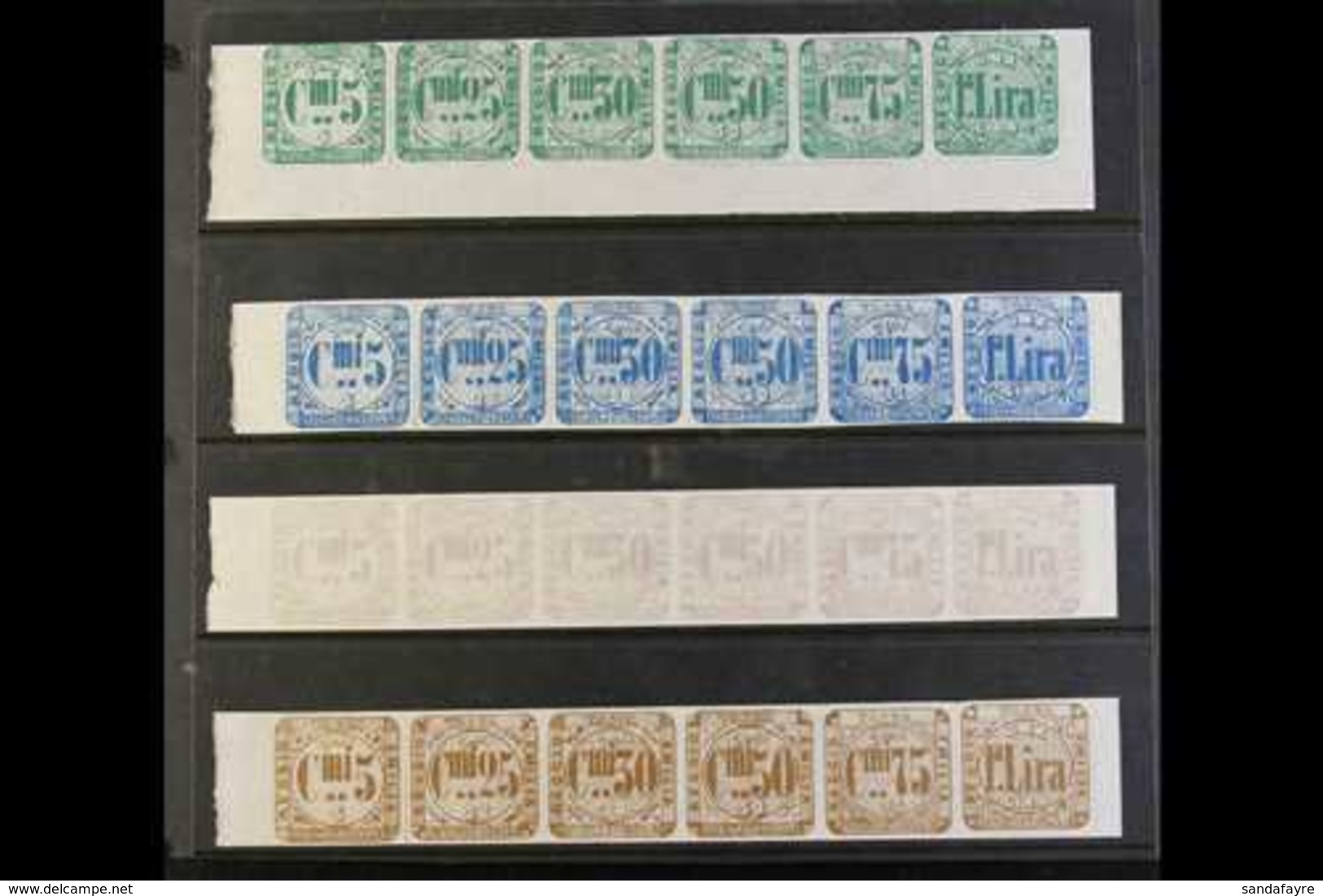 REVENUES REGGIO EMILIA MUNICIPALITY 19th Century Tax Stamps Se-tenant IMPERF PROOFS In Strips Of Six Different Values To - Ohne Zuordnung