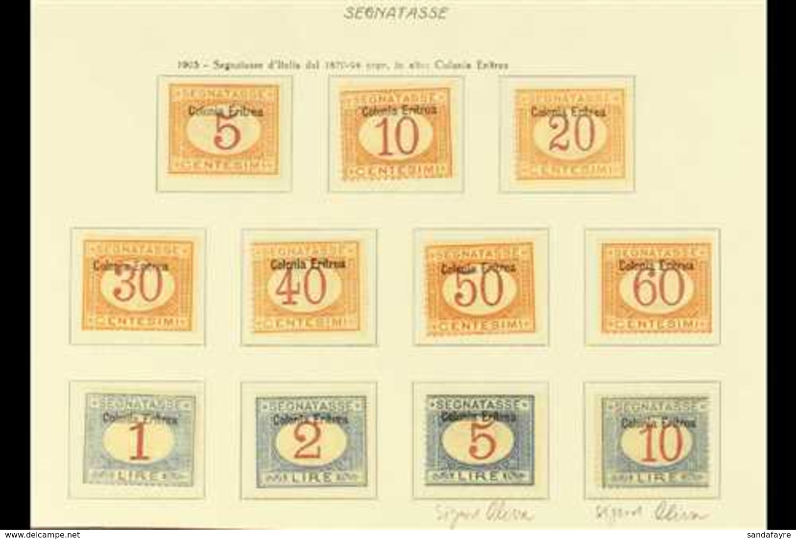 ERITREA POSTAGE DUES 1903 Overprints At Top Complete Set Including The Rare 10L (SG D30/40, Sassone 1/11), Fine Mint, Bo - Sonstige & Ohne Zuordnung