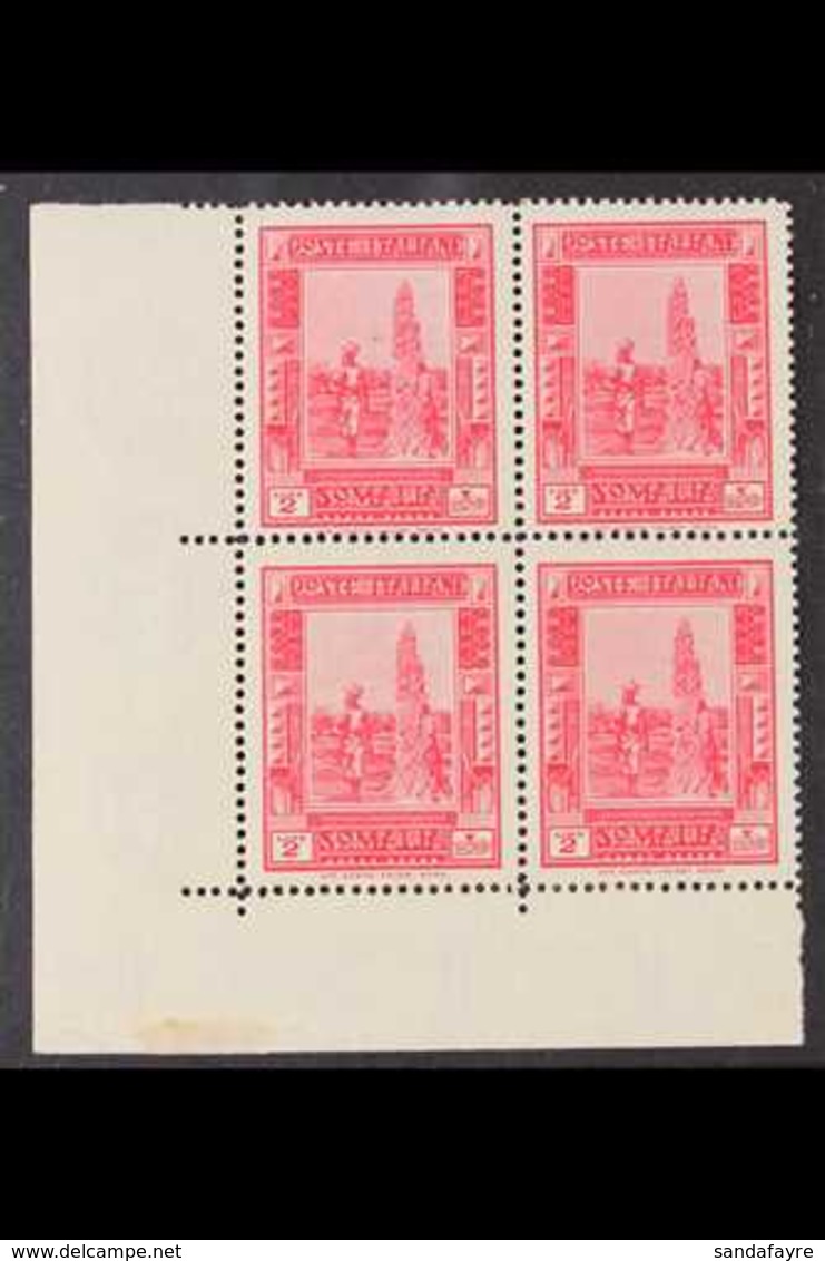 SOMALIA 1935-38 Pictorial Definitive 2L Carmine, Perf 14 (Sass 225, SG 173a), CORNER BLOCK OF FOUR Very Fine Mint, The T - Other & Unclassified