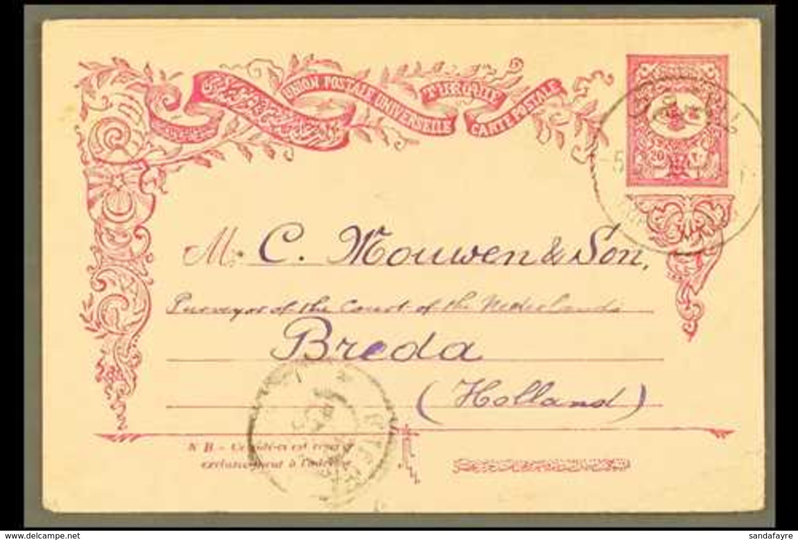 TRIPOLI (LIBYA) 1905 (March) 20pa Postal Card To Holland, With Good Clear Bilingual Tripoli Cds. Du Vachat Photo Certifi - Other & Unclassified