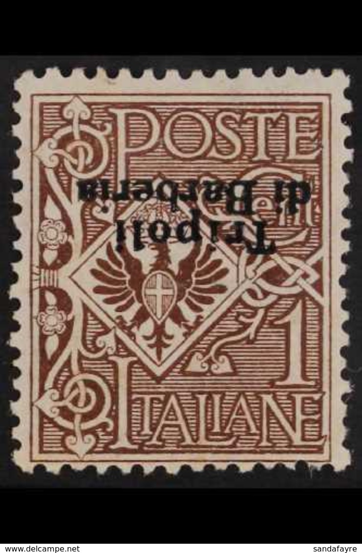 TRIPOLI DI BARBERIA 1915 Unissued 1c Brown, Variety "overprint Inverted", Sass 11a, Very Fine Mint. Elusive Item. For Mo - Sonstige & Ohne Zuordnung