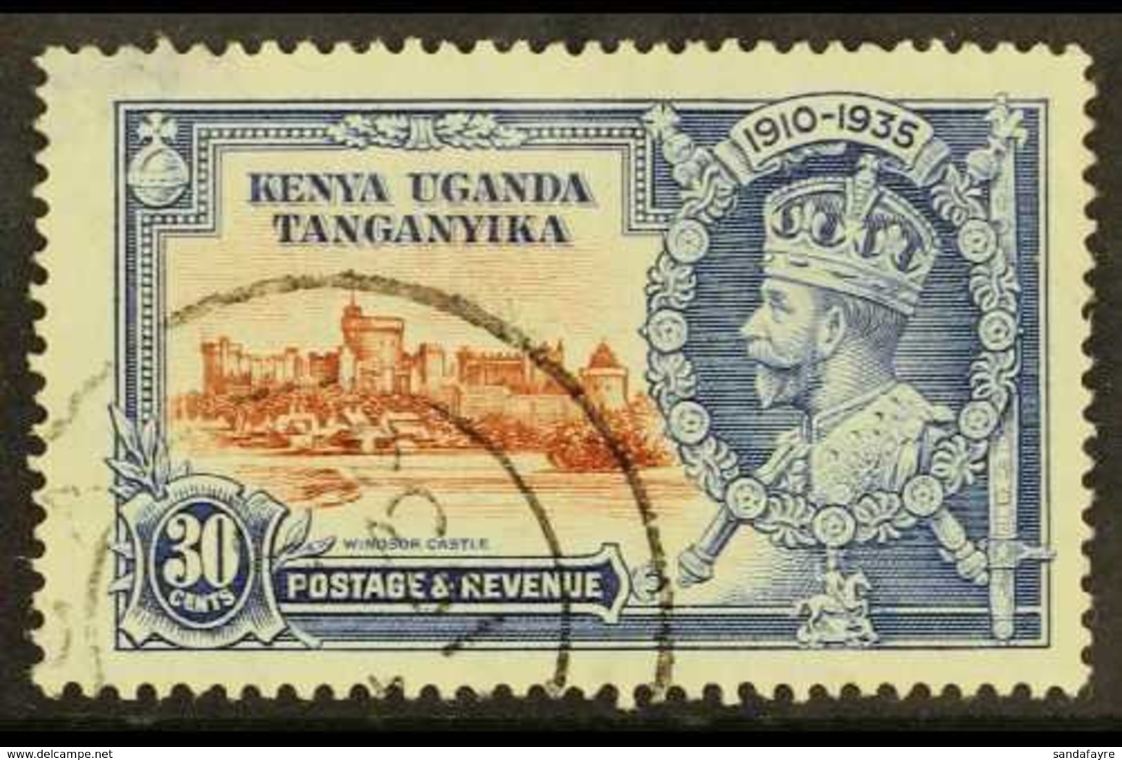 1935 30c Brown And Deep Blue Silver Jubilee, Diagonal Line By Turret, Cds Used, Thin At Upper Left. For More Images, Ple - Vide