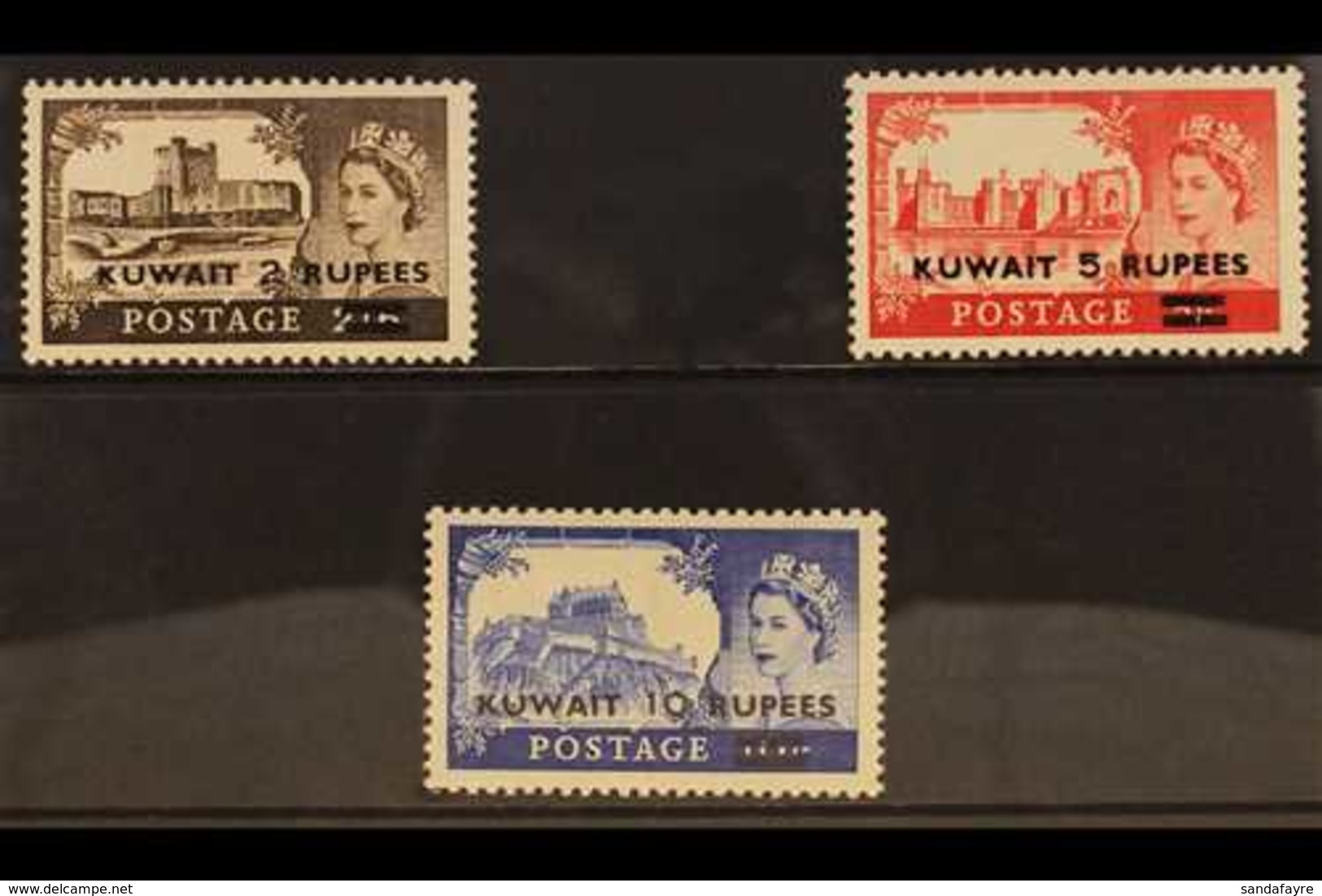 1955 Castle Set Complete, Variety "Type II" Surcharge, SG 107a/9a, Barely Hinged Mint. (3 Stamps) For More Images, Pleas - Kuwait