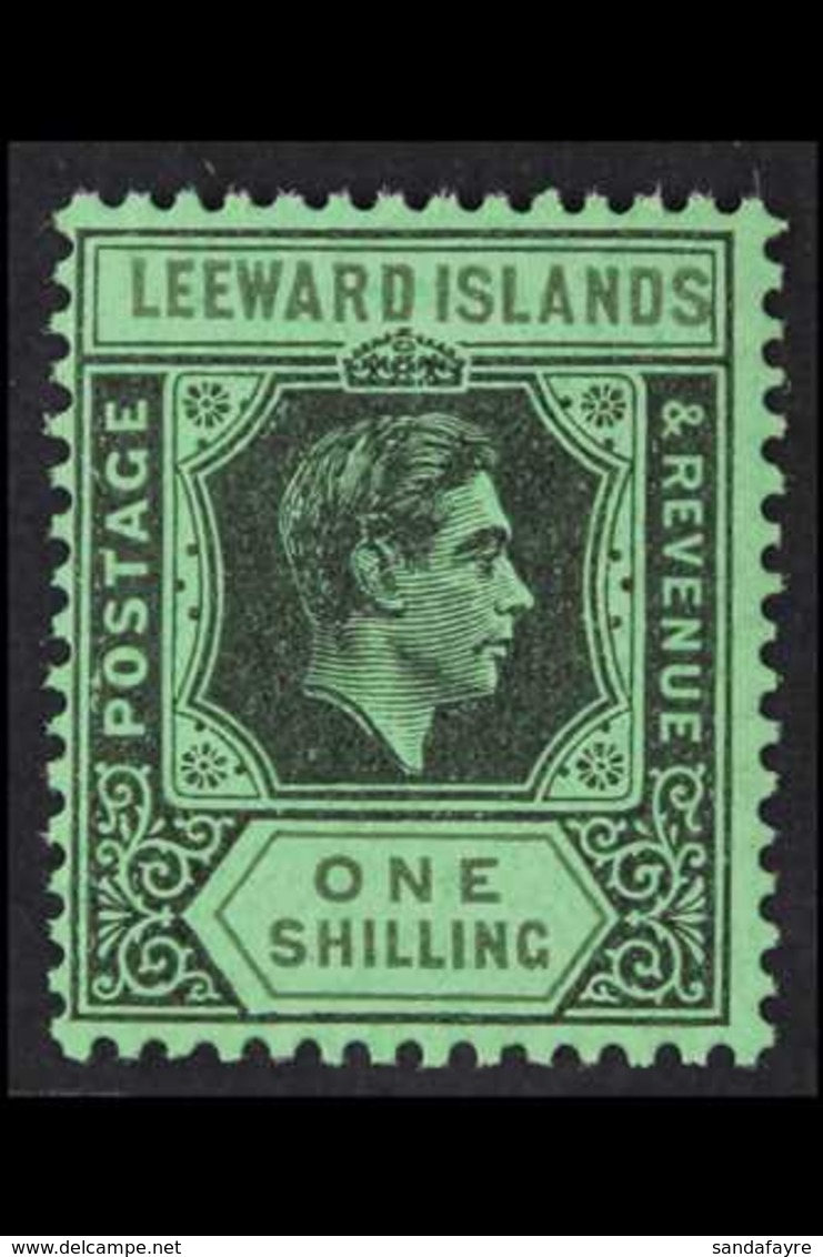 1938-51 1s Black & Grey On Emerald KGVI, SG 110bb, Superb Never Hinged Mint, Very Fresh. For More Images, Please Visit H - Leeward  Islands