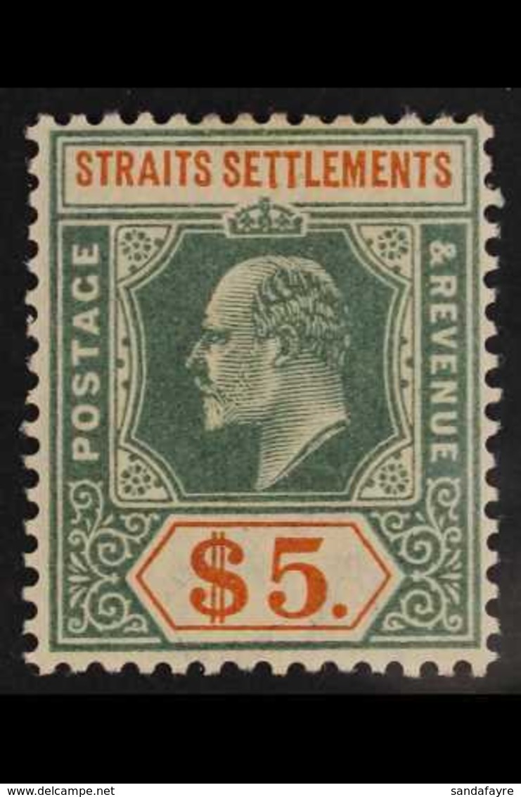 1902-03 $5 Dull Green And Brown-orange Wmk Crown CA , SG 121, Very Fine Mint. For More Images, Please Visit Http://www.s - Straits Settlements