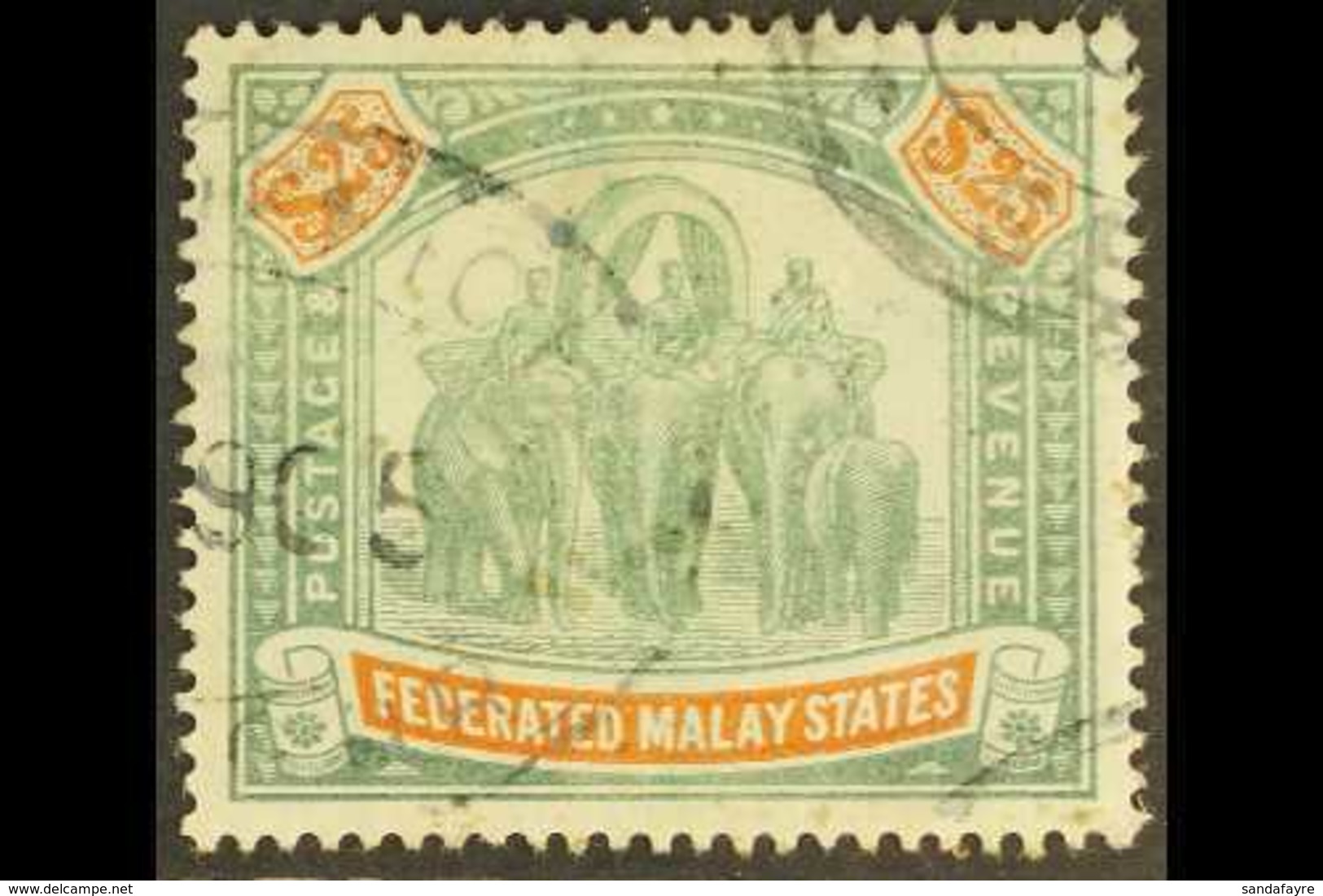 FEDERATED MALAY STATES 1900-01 $25 Green & Orange, SG 26, Good Used With Fiscal Cancels. For More Images, Please Visit H - Altri & Non Classificati