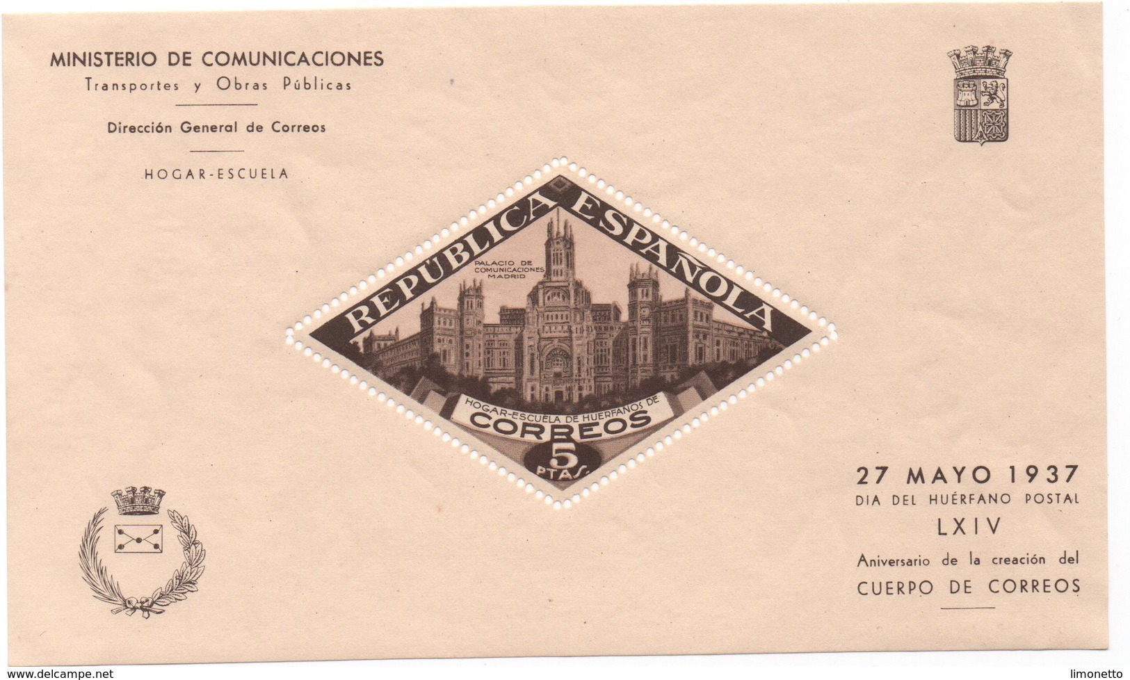 ESPAGNE- 1937- N++  Bloc -Hotel Des Postes-  Dentelé-'n° (006035)  - Yvert N°3  Voir Scans - Blocs & Feuillets