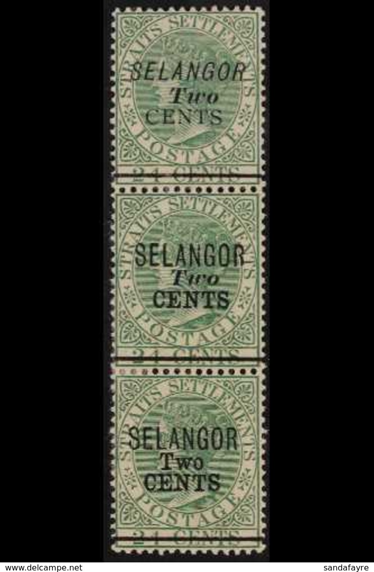 SELANGOR 1891 2c On 24c Green, SG 44 - 46, As A Superb Mint Vertical Strip Of 3. For More Images, Please Visit Http://ww - Sonstige & Ohne Zuordnung