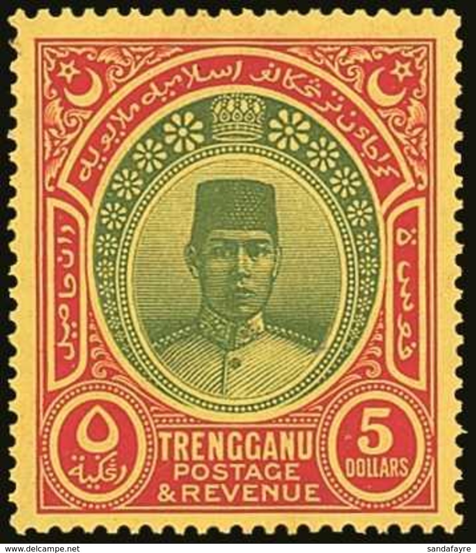 TRENGGANU 1938 $5 Green And Red On Yellow, Wmk Mult Script CA, SG 44, Very Fine Mint. Fresh & Attractive. For More Image - Sonstige & Ohne Zuordnung