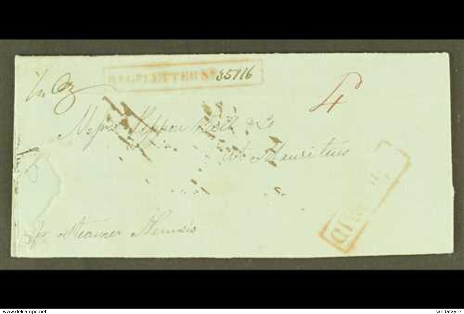 1858 ENTIRE LETTER FROM CALCUTTA 1858 (7 AUG) Incoming Stampless Entire Letter Endorsed "Per Steamer Nemesis", With Manu - Mauritius (...-1967)