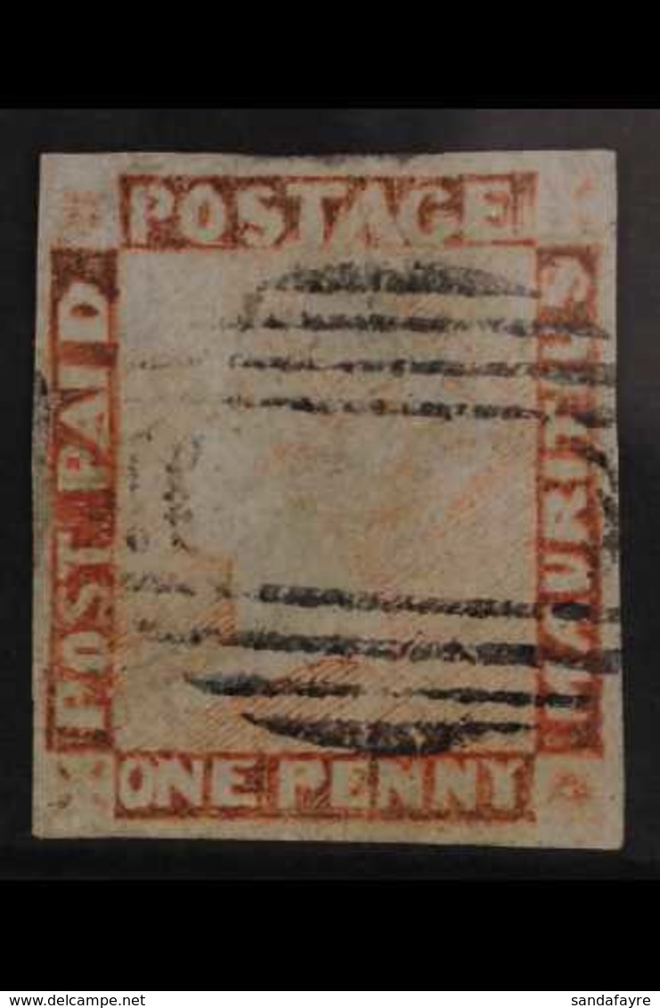 1859 1s Red, Latest Impressions, SG 23, Attractive With Four Margins And Neat Barred Cancel, Small Thin. For More Images - Mauritius (...-1967)