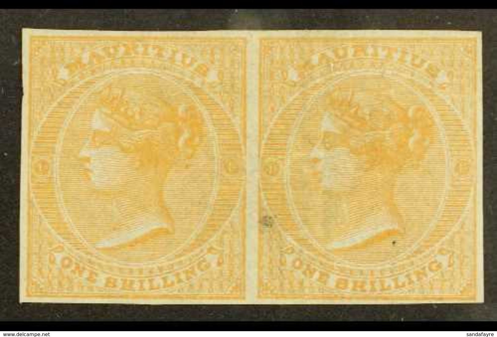 1862 1s Buff No Watermark, SG 52, IMPERF PROOF PAIR On Ungummed Paper, Small Blemish On One Stamp. For More Images, Plea - Mauritius (...-1967)