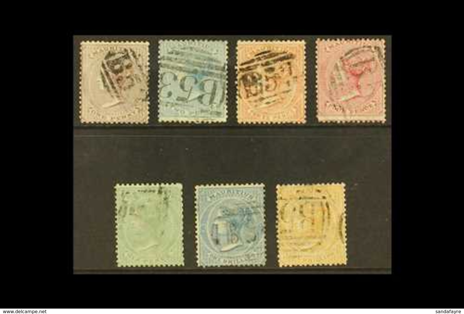 1863-72 GROUP Of Values To 1s Orange, Wmk Crown CC, SG 56, 59, 61a, 62, 65, 69, 70, Good To Fine Used (7 Stamps). For Mo - Mauritius (...-1967)
