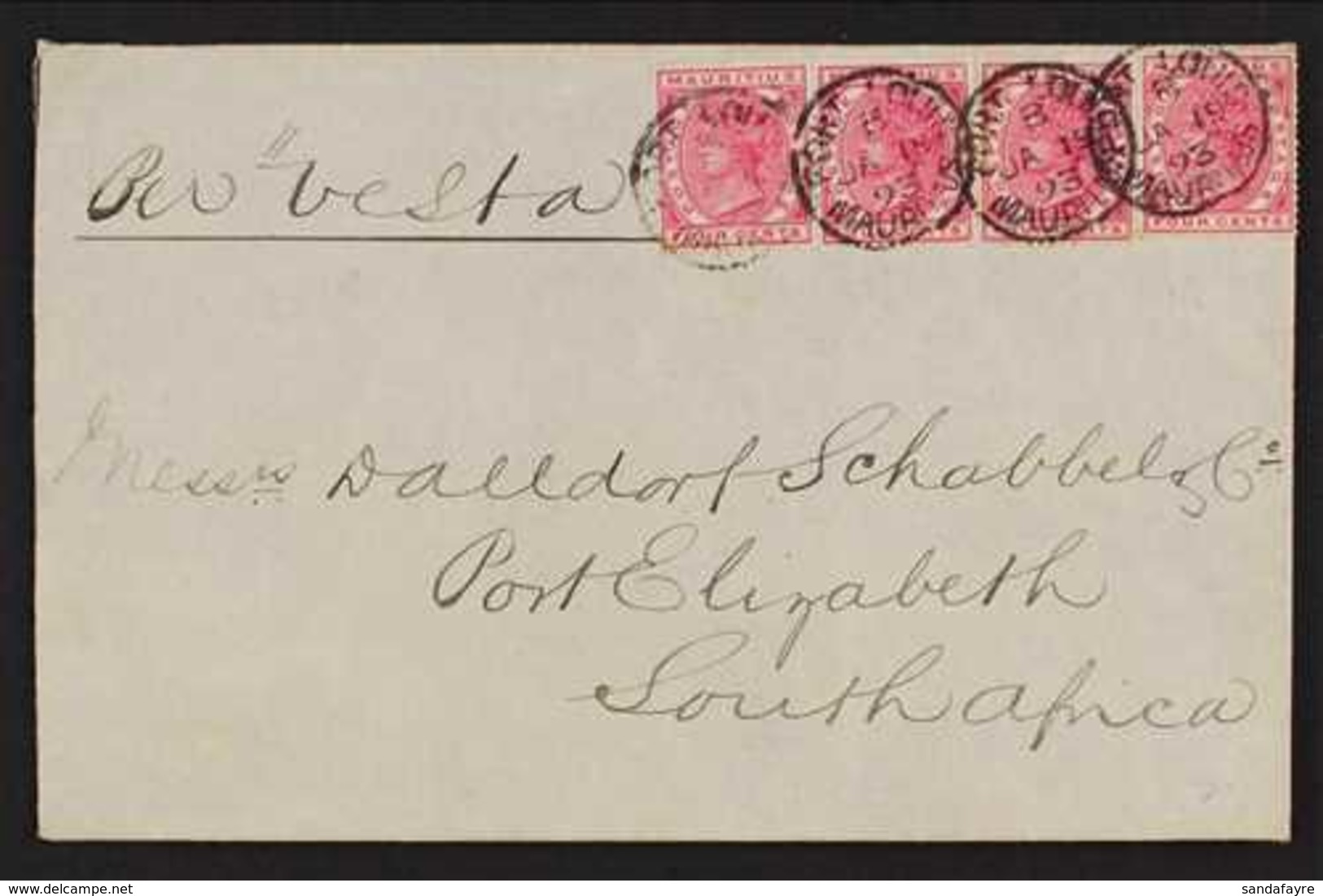 1893-94 COVERS TO PORT ELIZABETH, SOUTH AFRICA An Attractive Group At Various QV Franked Rates, With Named Ships Vesta,  - Mauritius (...-1967)