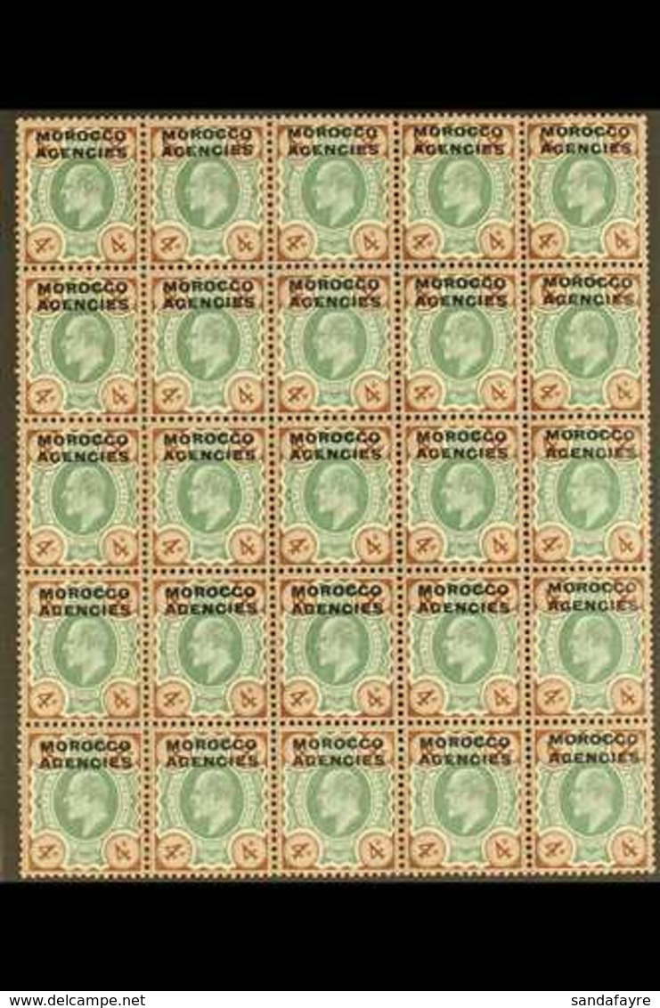 BRITISH CURRENCY 1907 KEVII 4d Green And Chocolate Brown, SG 34, Never Hinged Mint Block Of Twenty-five (5 X 5), Includi - Other & Unclassified