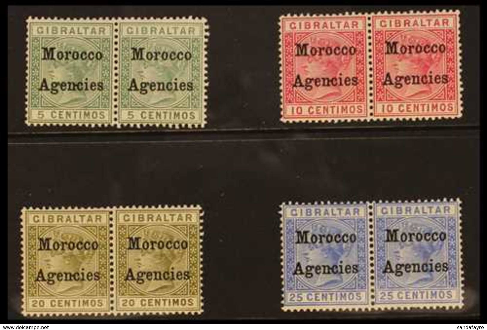 GIBRALTAR ISSUES OVERPRINTED 1899 Set To 25c (SG 9/12) In Never Hinged Mint Horizontal Pairs, The Left Stamp In Each Pai - Altri & Non Classificati