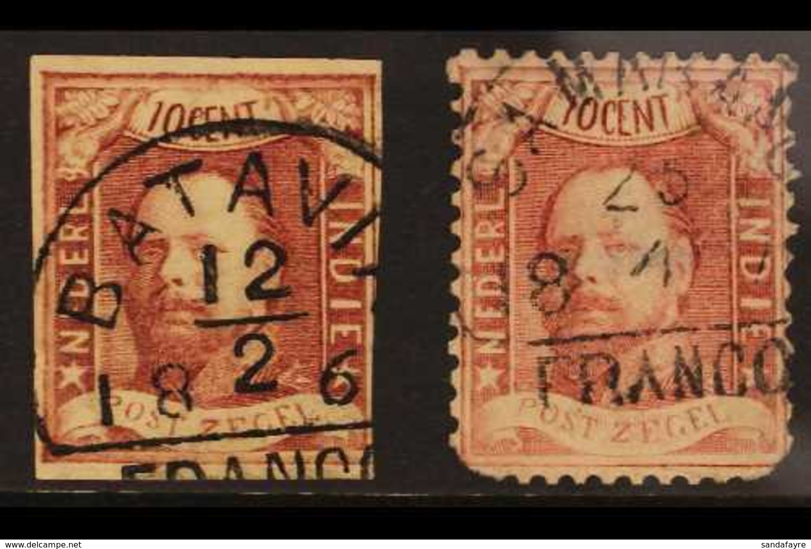 NETHERLANDS INDIES 1864 10c Carmine Imperf And 1868 10c Carmine Perf (SG 1/2, NVPH 1/2), Used, Small Faults, Cat £470. ( - Altri & Non Classificati