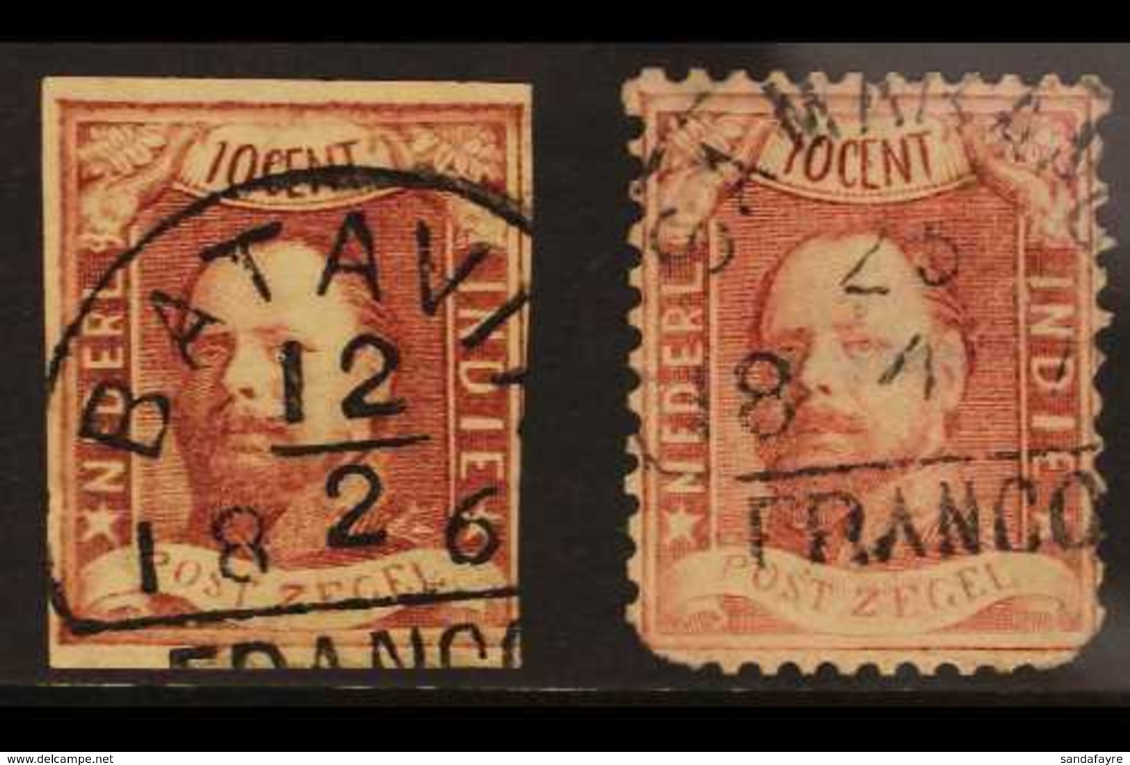 NETHERLANDS INDIES 1864 10c Carmine Imperf And 1868 10c Carmine Perf (SG 1/2, NVPH 1/2), Used, Small Faults, Cat £470. ( - Sonstige & Ohne Zuordnung