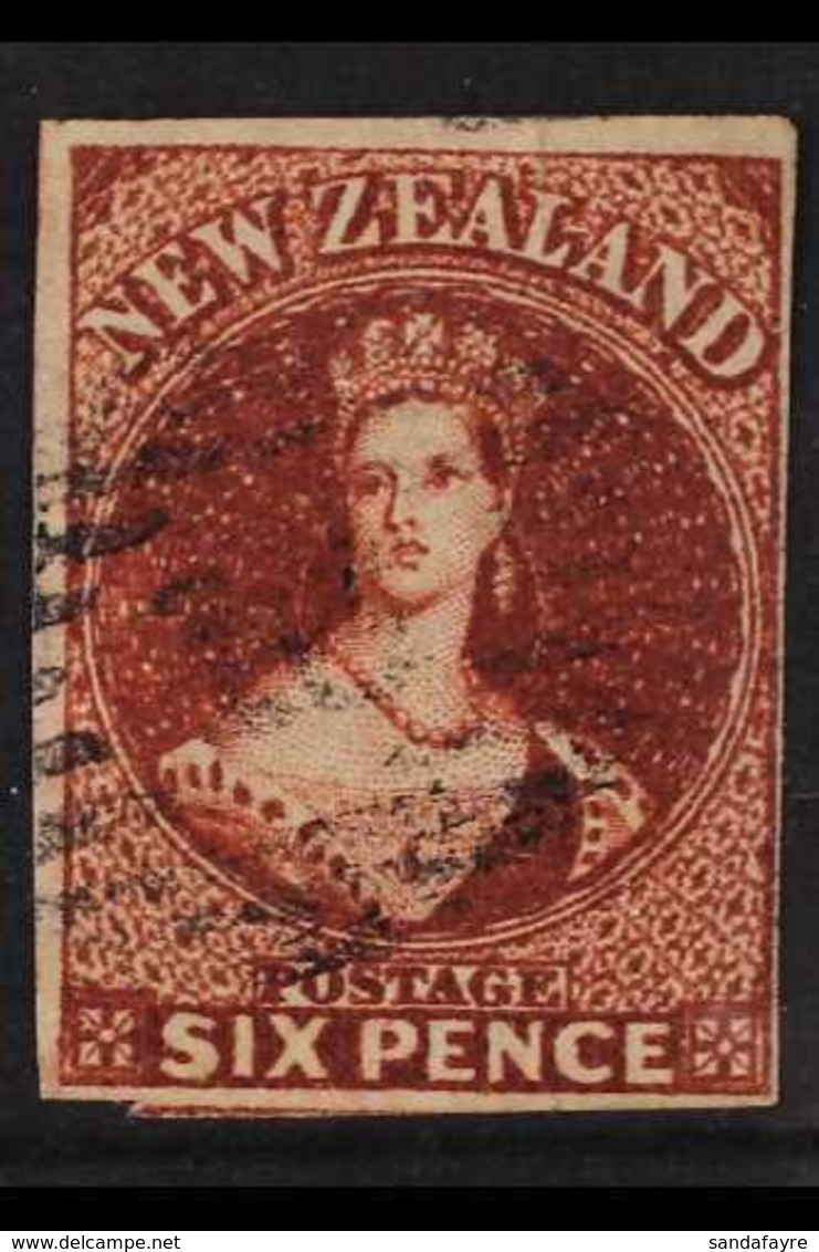 1864 6d Red Brown Imperf "Chalon", SG 99, Four Small To Larger Margins, Fine Used For More Images, Please Visit Http://w - Sonstige & Ohne Zuordnung