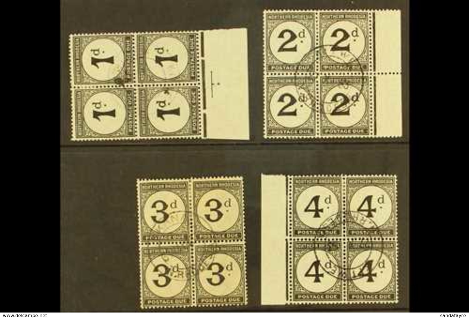 POSTAGE DUES 1929-52 Set On Ordinary Paper, BLOCKS OF 4, SG D1/4, 1d Tone Spot, 3d Slightly Toned Paper, Otherwise Very  - Northern Rhodesia (...-1963)