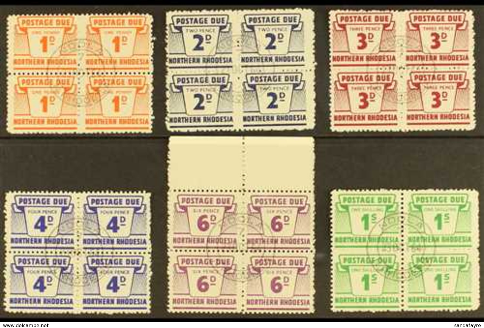 POSTAGE DUES 1963 Complete Set In BLOCKS OF FOUR, SG D5/10, Very Fine Used With Central, NDOLA C.d.s. Postmarks. For Mor - Northern Rhodesia (...-1963)