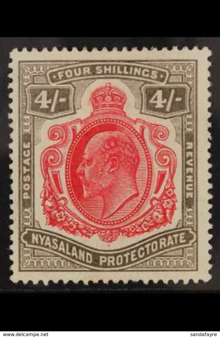 1908 4s Carmine And Black, ED VII, SG 79, Very Fine Mint. For More Images, Please Visit Http://www.sandafayre.com/itemde - Nyasaland (1907-1953)