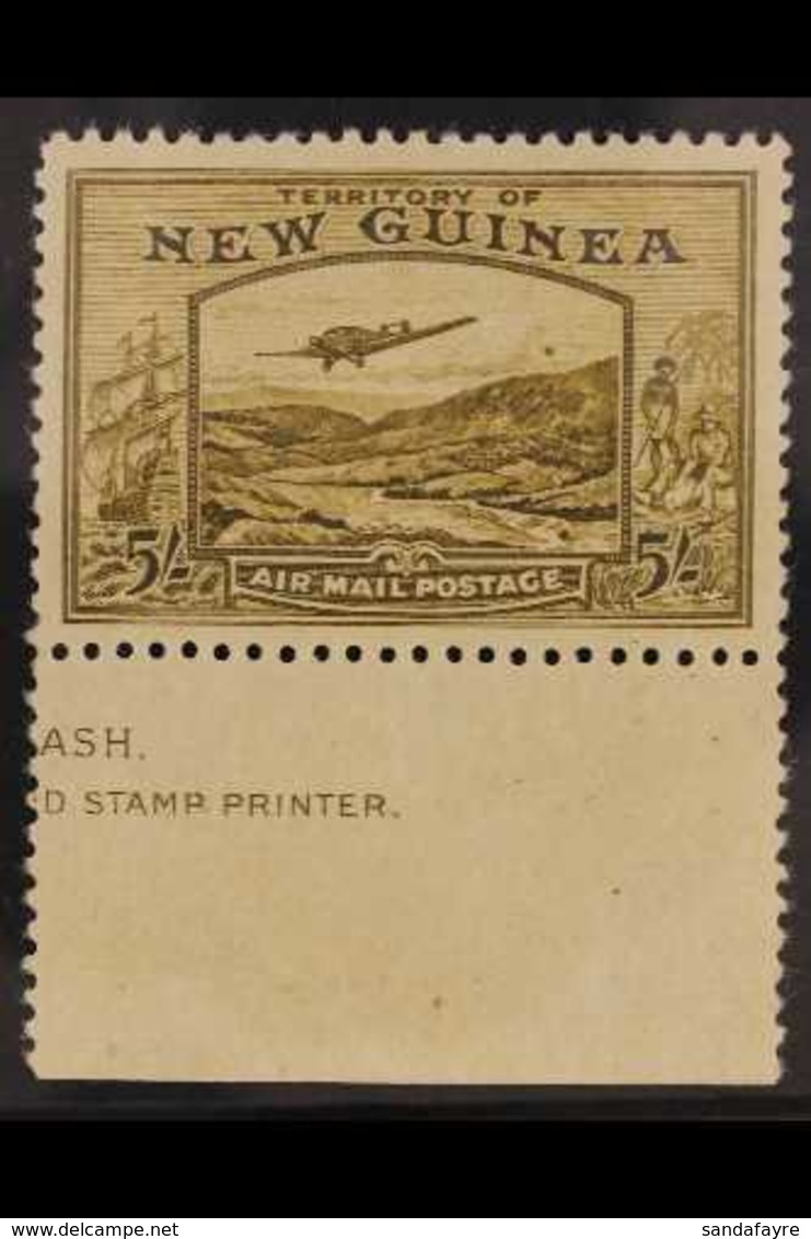 1939 5s Olive Brown, "Goldfields", SG 223, Very Fine Marginal Inscription, NHM. For More Images, Please Visit Http://www - Papua Nuova Guinea