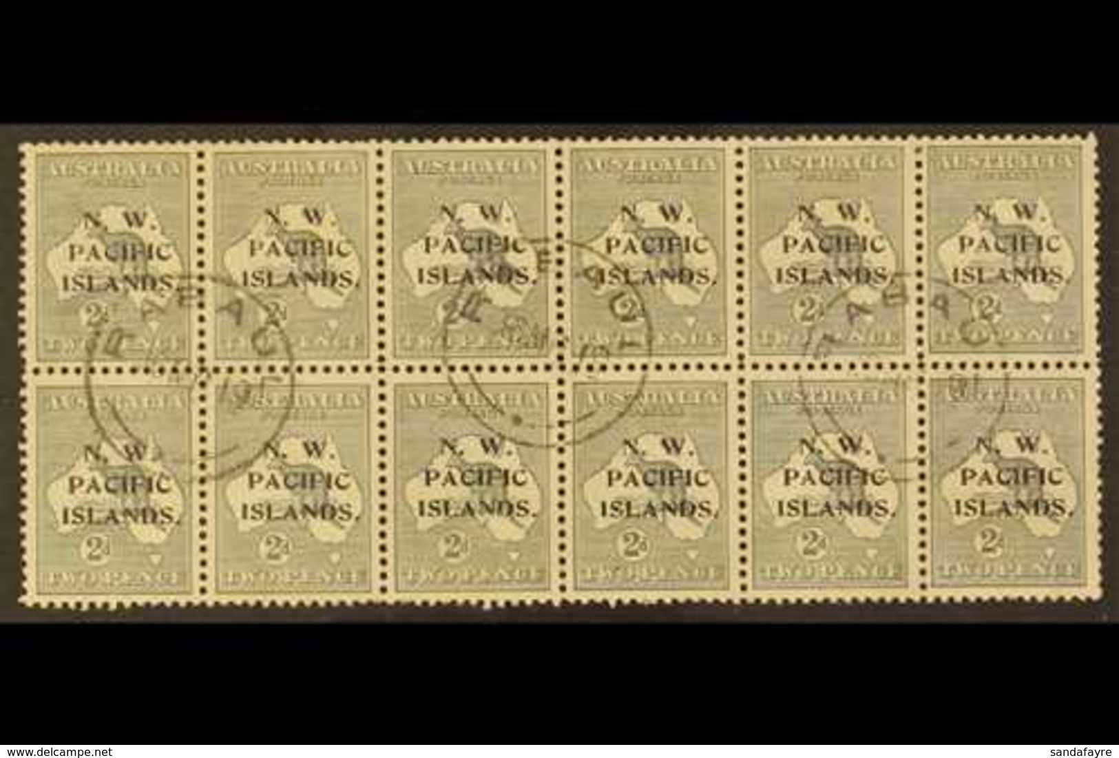 NWPI 1918-22 2d Grey Roo Die II Overprint, SG 106a, Fine Cds Used Very Rare BLOCK Of 12 (6x2) Cancelled By "Rabaul" Cds' - Papua New Guinea