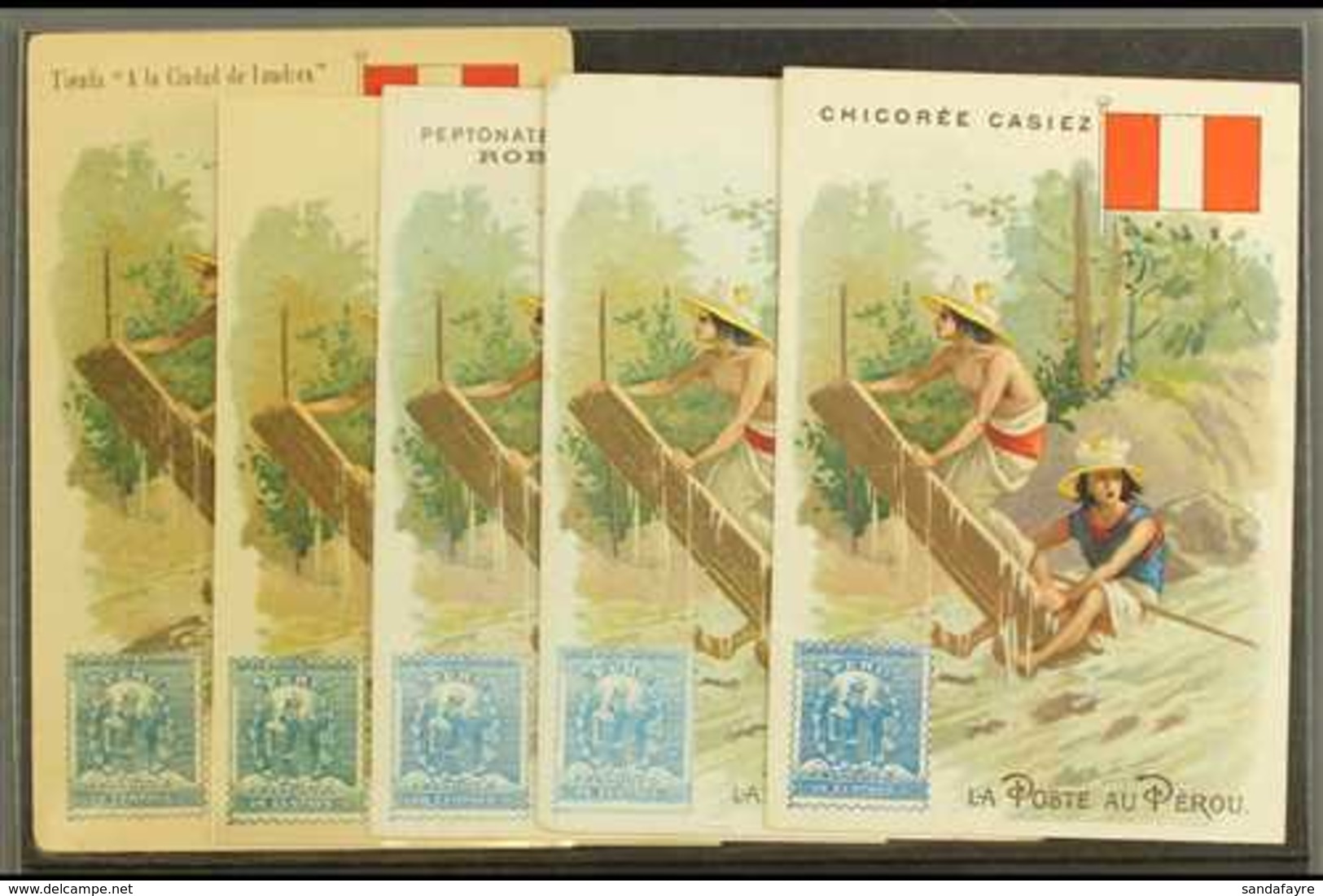 1908 Stamp Designs On Advertising Cards, ALL Different, Seldom Seen (5 Cards) For More Images, Please Visit Http://www.s - Perù