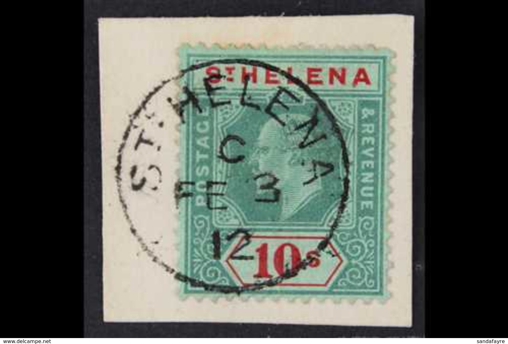 1908 10s Green And Red On Green, Ed VII, SG 70, Superb Used On Piece. For More Images, Please Visit Http://www.sandafayr - Saint Helena Island