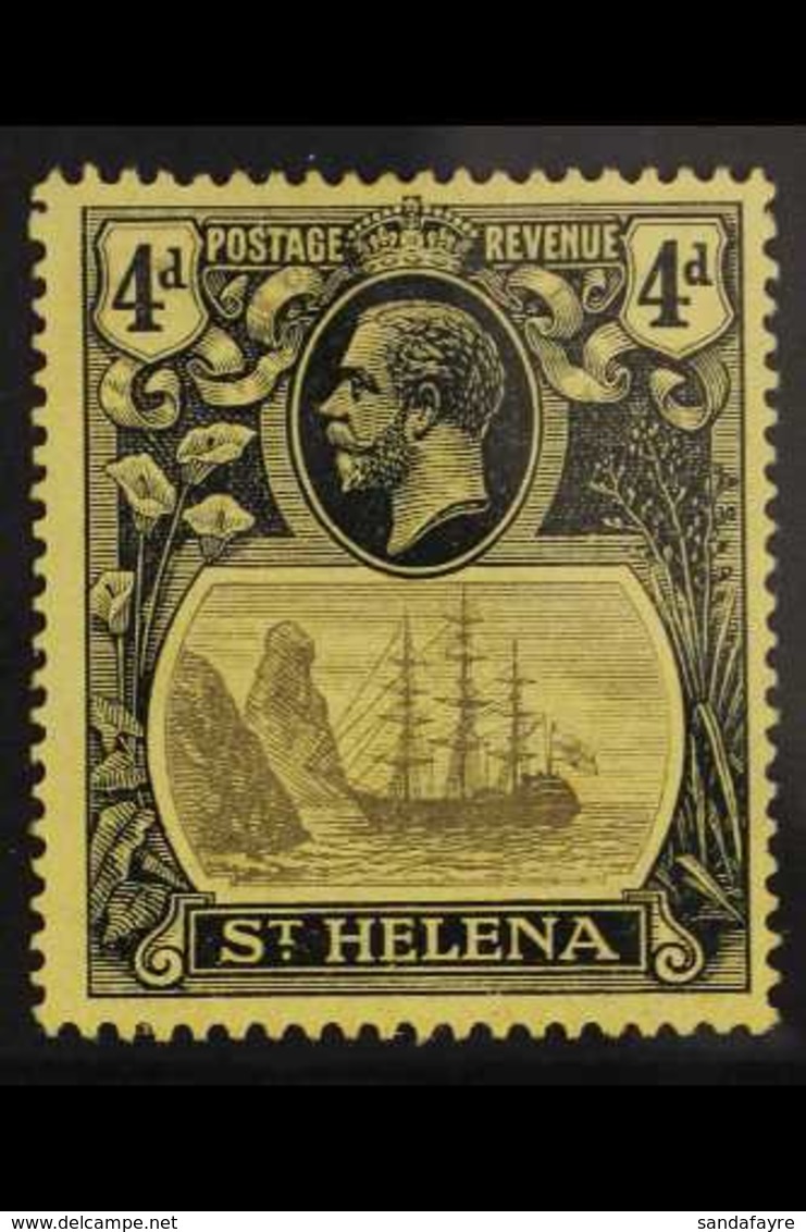 1922 4d Grey And Black On Yellow, Variety "Torn Flag", SG 92b, Very Fine Mint. For More Images, Please Visit Http://www. - St. Helena