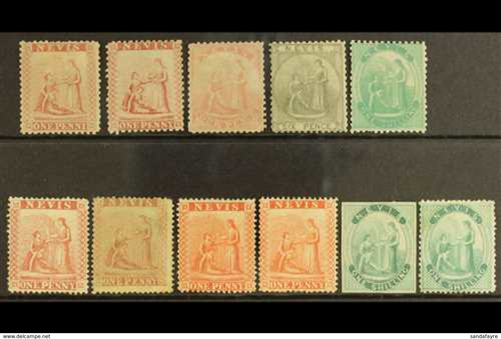 1862-76 CLASSIC ISSUES. An Attractive Mint & Unused Range On A Stock Card. Includes 1862 Perf 13 Unused 1d (x2), 4d, 6d  - St.Christopher-Nevis & Anguilla (...-1980)