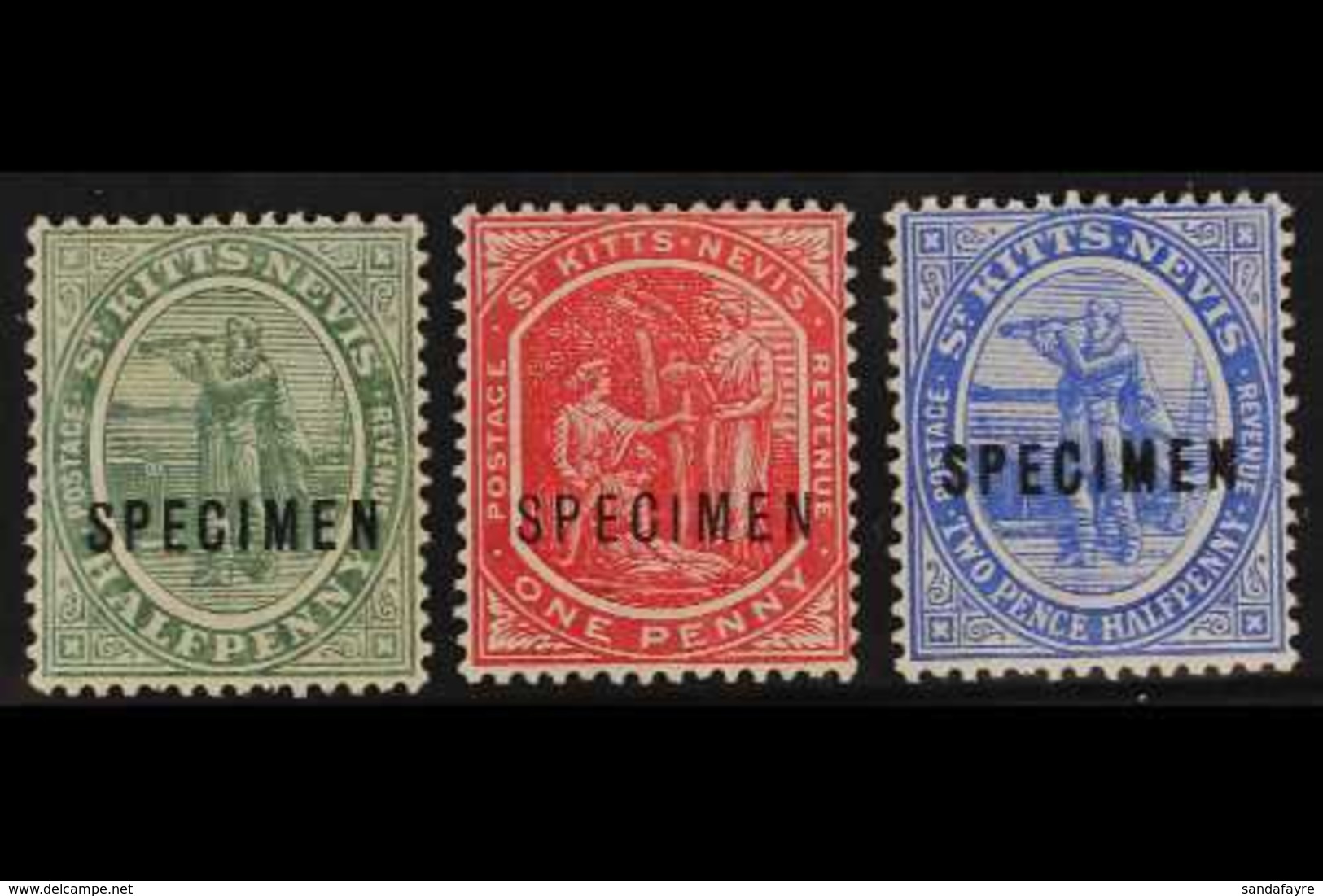 1905-18 ½d Dull Green, 1d Carmine And 2½d Bright Blue, Overprinted "SPECIMEN", SG 12, 14 And 17s, Very Fine Mint. (3) Fo - St.Kitts Und Nevis ( 1983-...)